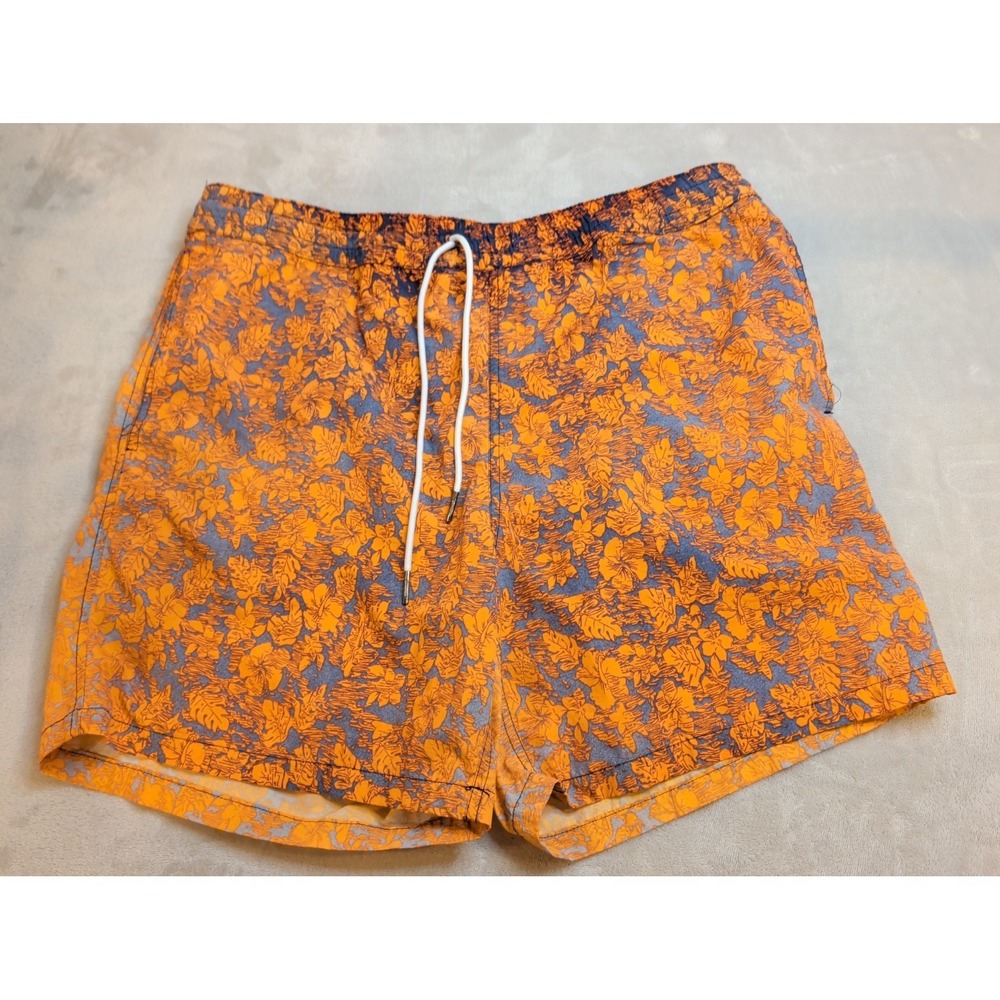 Rainforest Swim Trunks‎ Mens L Orange Blue Floral Drawstring Mesh Lined